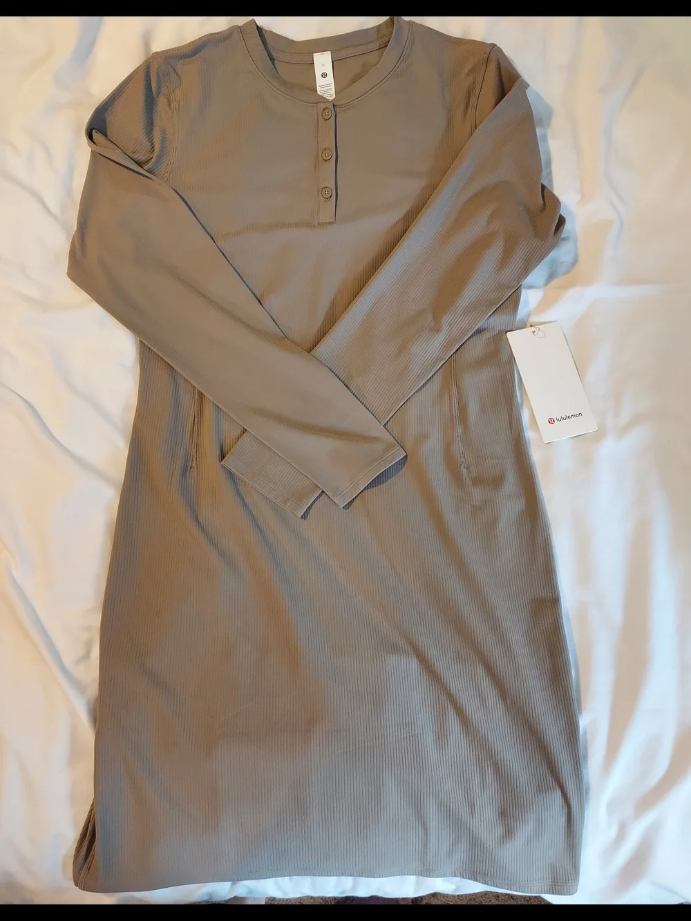 NWT Lululemon All Aligned Ribbed Long-Sleeve Henley Dress Beige Sheer Oak 12